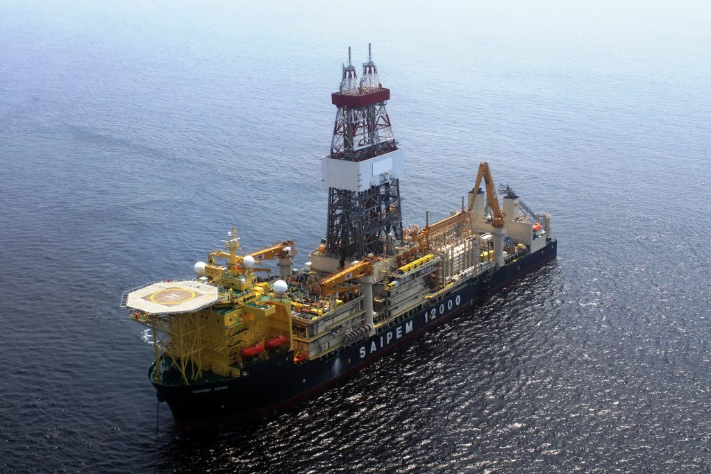 Saipem 12000 ultra-deepwater drillship operating offshore using AI-based predictive maintenance technology.